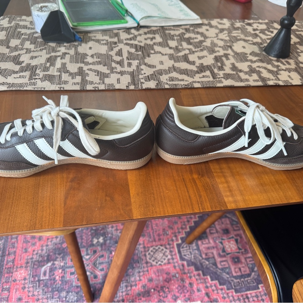adidas Samba Brown White Classic Leather Sneakers - Picture 5 of 8